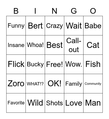 Alvin's Reaction Bingo Card
