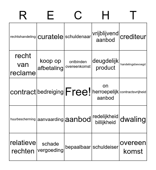 Verbintenissenrecht Bingo Card