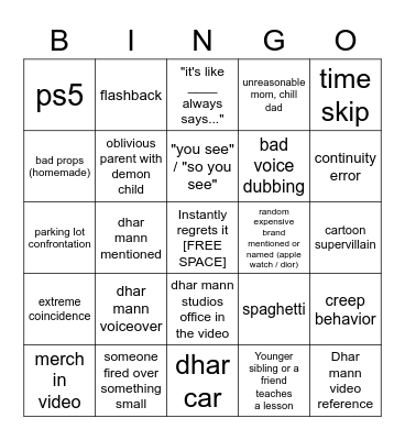 Dhar Mann Bingo v4 Bingo Card