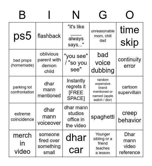 Dhar Mann Bingo v4 Bingo Card