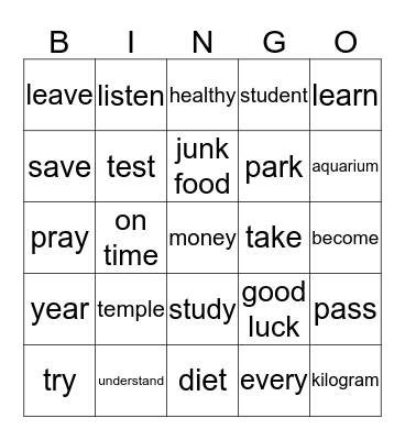 Joyful - Two Verbs - New Year Bingo Card