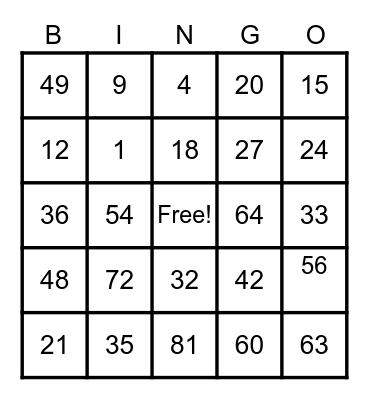MULTIPLICATION BINGO Card