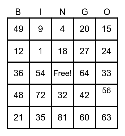 MULTIPLICATION BINGO Card