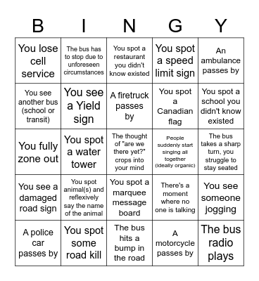 Car Bingy Bingo Card