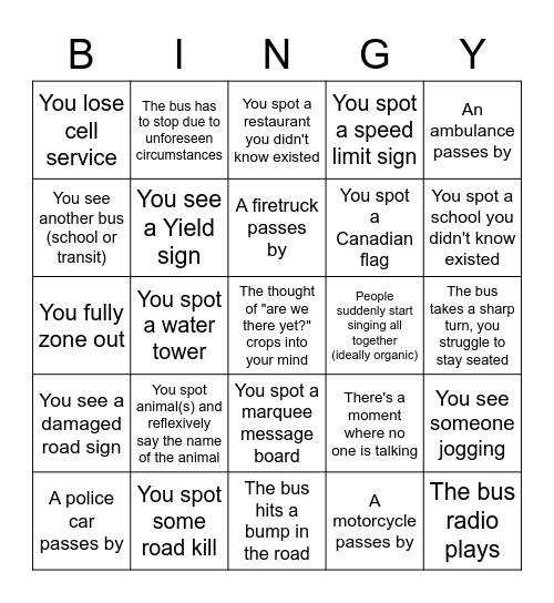 Car Bingy Bingo Card