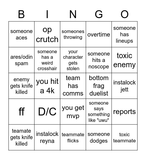 Valorant bingo Card