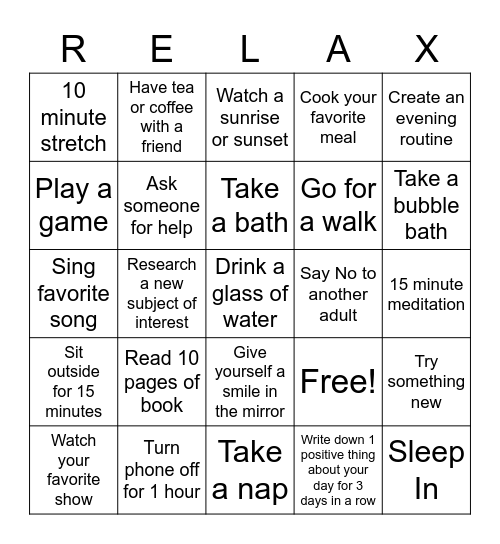 Wellness Bingo Card