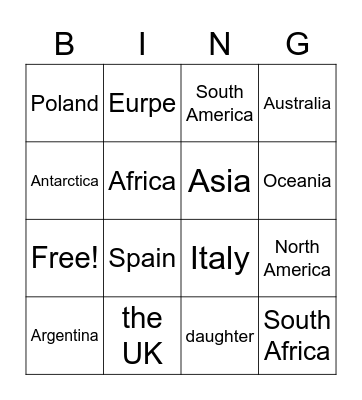 Lesson 1 Bingo Card