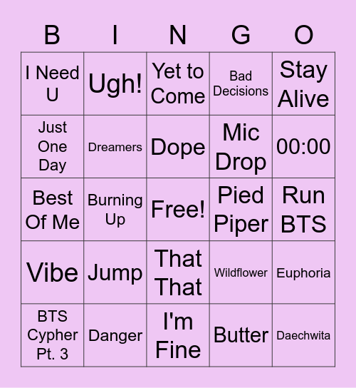 #kella_bee Bingo Card