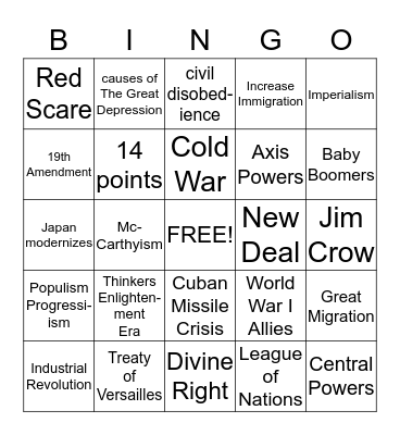 Social Studies OGT Bingo Card