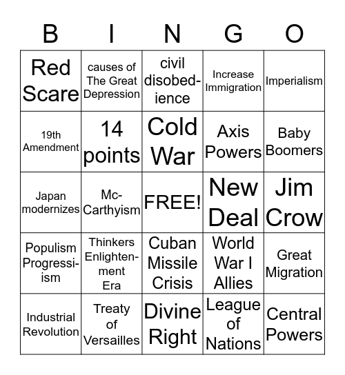 Social Studies OGT Bingo Card