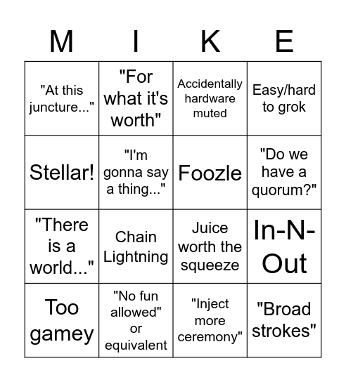 mike meeting bingo Card