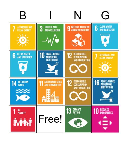 UN Sustainable Development Goals Bingo Card