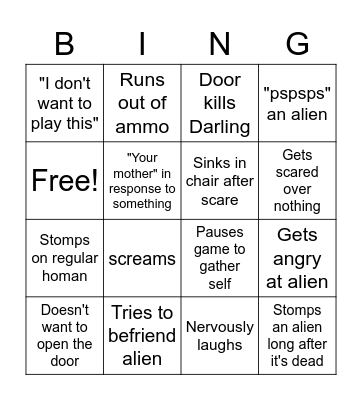 Darling Dead Space Bingo Card