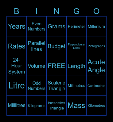 MATHS BINGO! Bingo Card