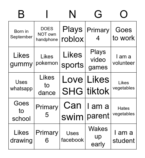 SHG 2023 Bingo Card