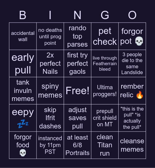 UWU Prog Bingo Card