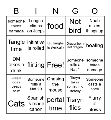 Bex Episode Bingo Card