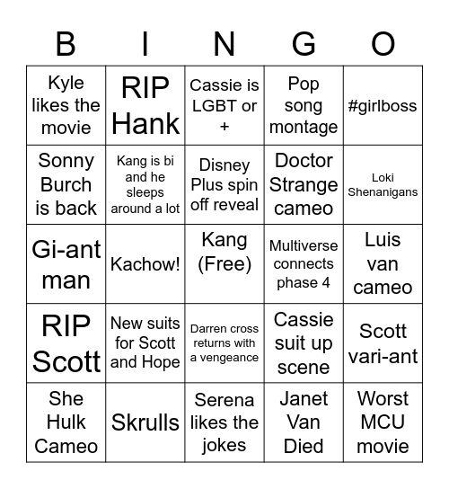 Ant Man Predictions Bingo Card