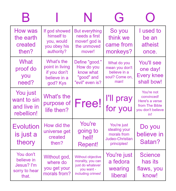 SFS - Deconstruction (Atheist Edition) Bingo Card