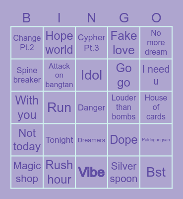 Yoongiloml93 Bingo Card