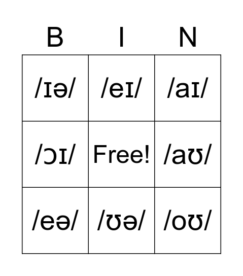 Diphthongs Bingo Card