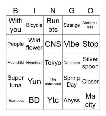 Bangtanfrevr Bingo Card