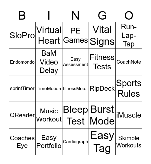 PE Apps Bingo Card