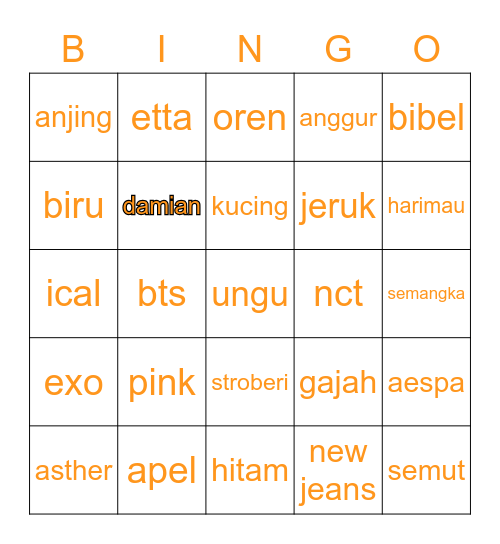 pnya cyjel🐯 Bingo Card