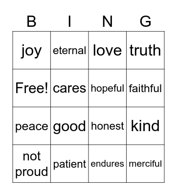 God is Love Bingo Card