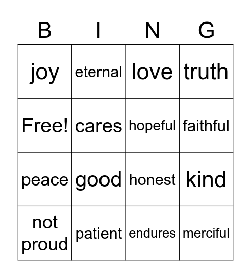 God is Love Bingo Card