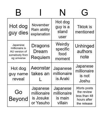 Jojolands Chapter 2 Bingo Card