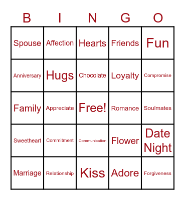 Sweethearts Bingo Card