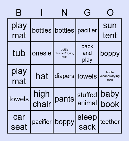 Baby Traino Bingo Card