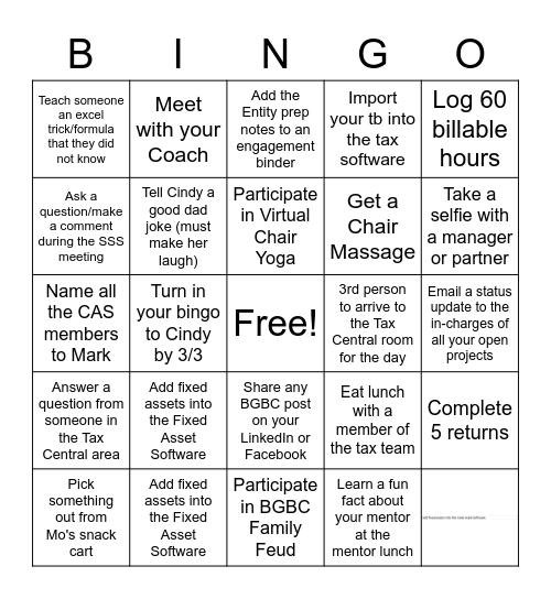 BGBC Bingo - Weeks 7 & 8 Bingo Card