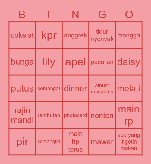 punya nghe Bingo Card