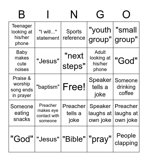 Church Service Bingo Card