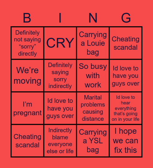 What will she say/do? Bingo Card