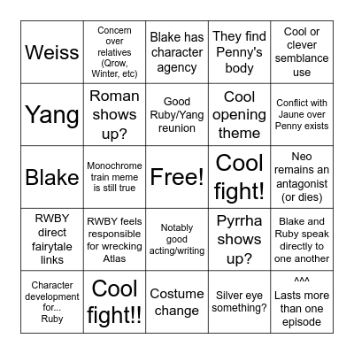 RWBY V9: GOOD card Bingo Card