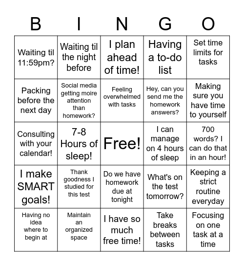 Time M&Management Bingo Card