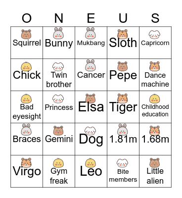 Oneus Bingo Card