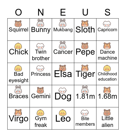 Oneus Bingo Card