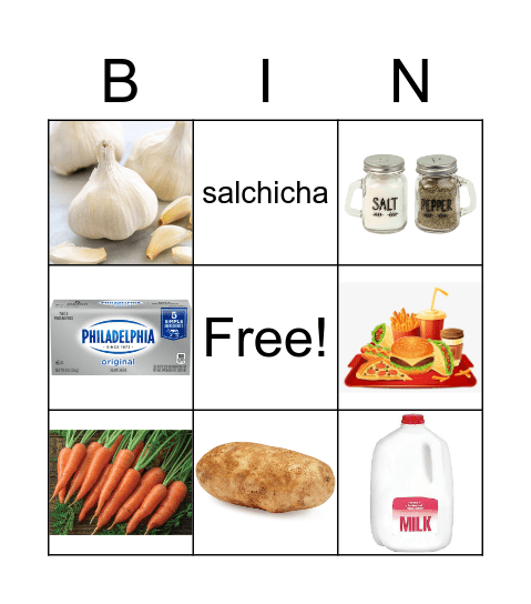 Ingredients Bingo Card