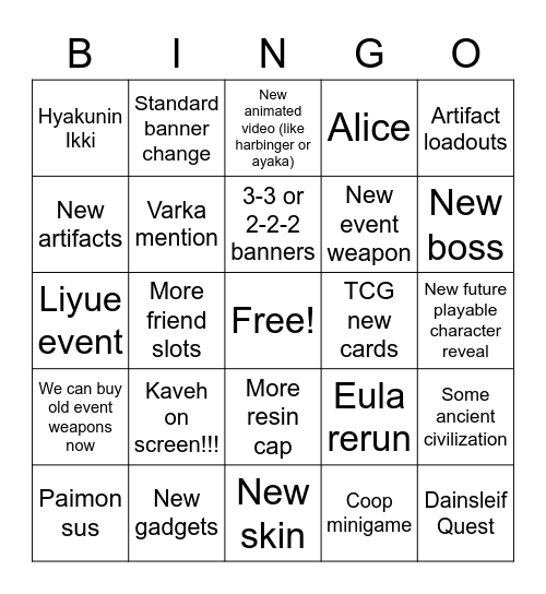 3.6 Genshin BINGO Card