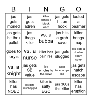 DBD bingo w/ allthatjasss! Bingo Card