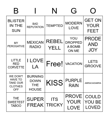 80S HITS Bingo Card
