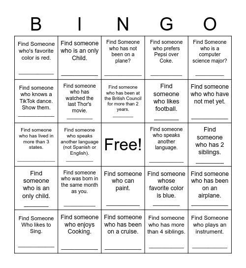 Find Someone Who Bingo Card