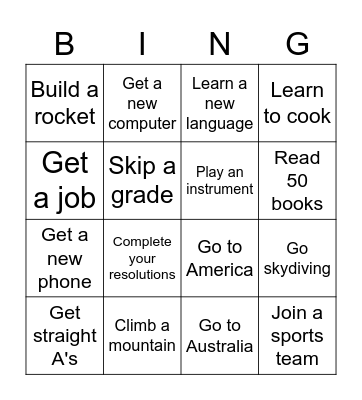 NY Resolutions Bingo Card