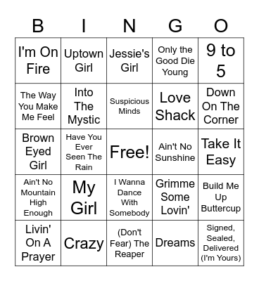 Music Bingo: For The Old People Bingo Card
