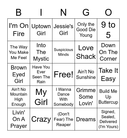 Music Bingo: For The Old People Bingo Card
